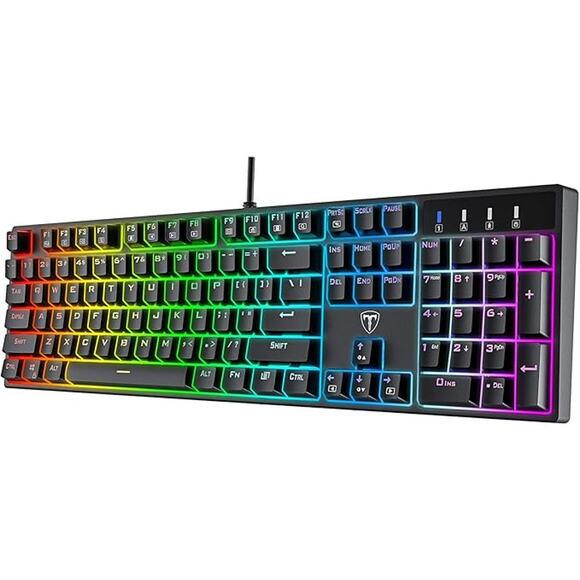 RisoPhy Gaming Keyboard Black Mechanical Blue Switch RGB LED Full Size USB - Picture 1 of 6